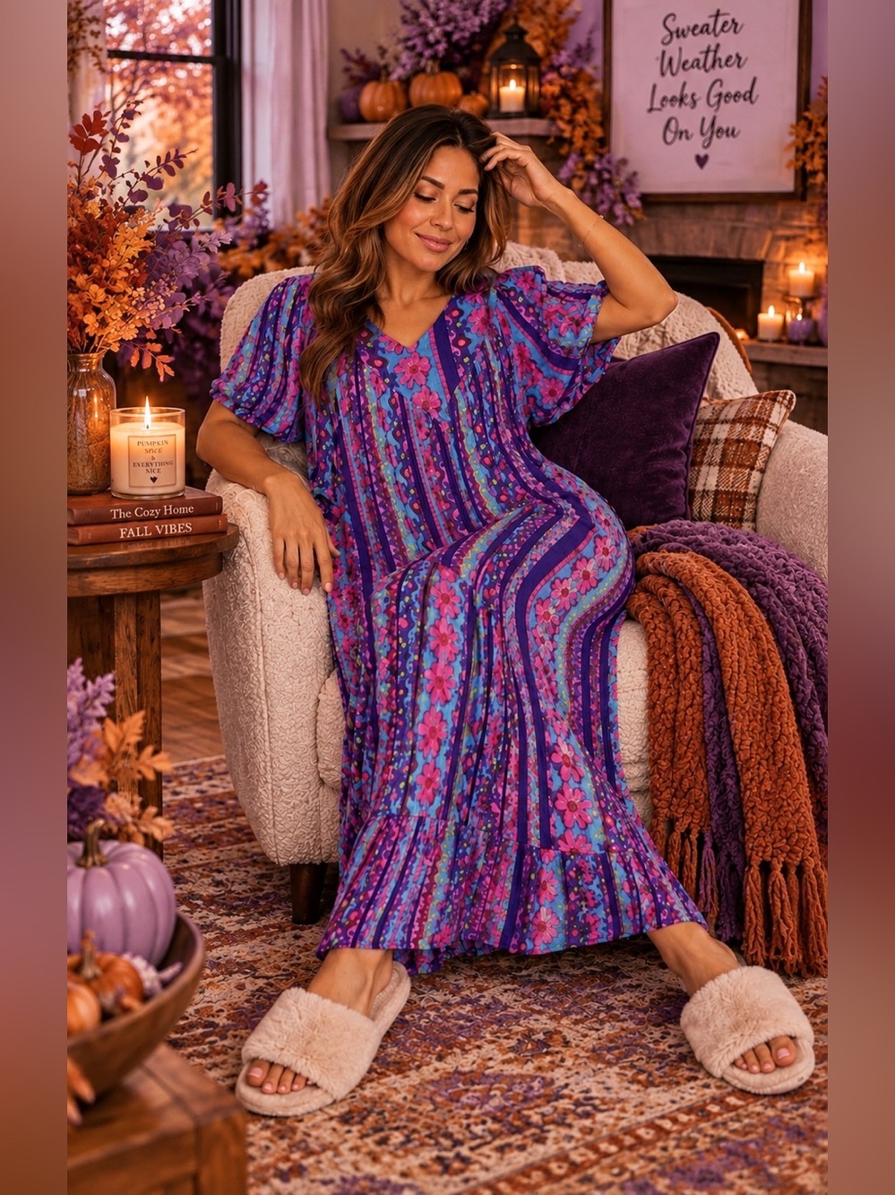 🛍️ ERIKA TAYLOR Colorful Boho Floral Lounger kaftan Dress large oversized